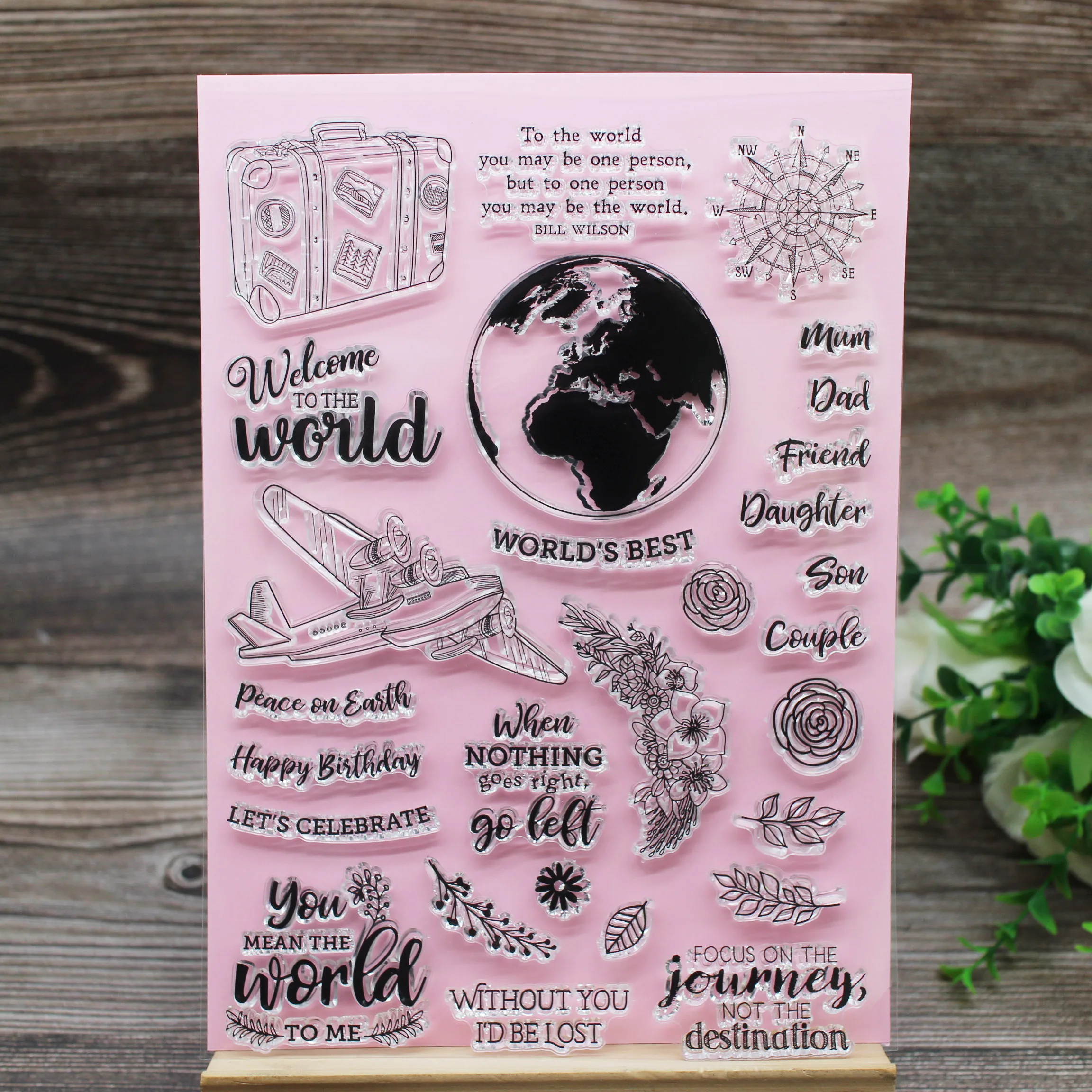

welcome to the woild earth transparent silicone clear stamp airplane seal for DIY scrapbook album greeting card paper decoration