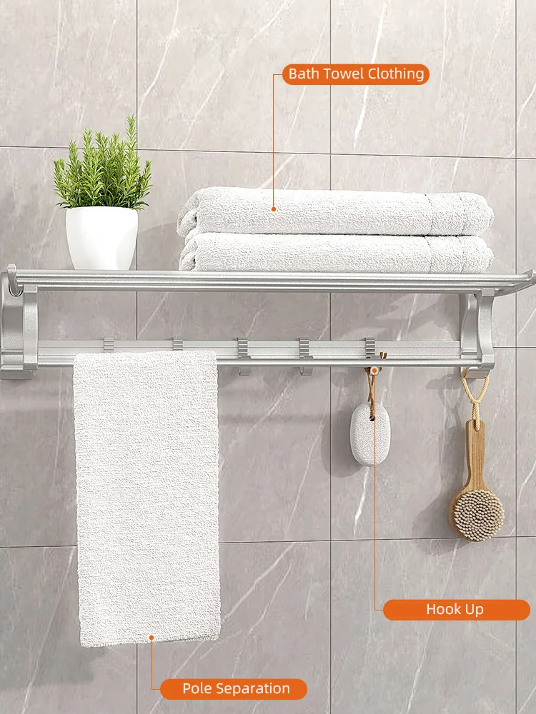 

Joybos Bathroom Towel Racks Bath Towel Storage Shelf Organizers Folding Hook Bathroom Racks Shelf Light Luxury Aluminum Alloy
