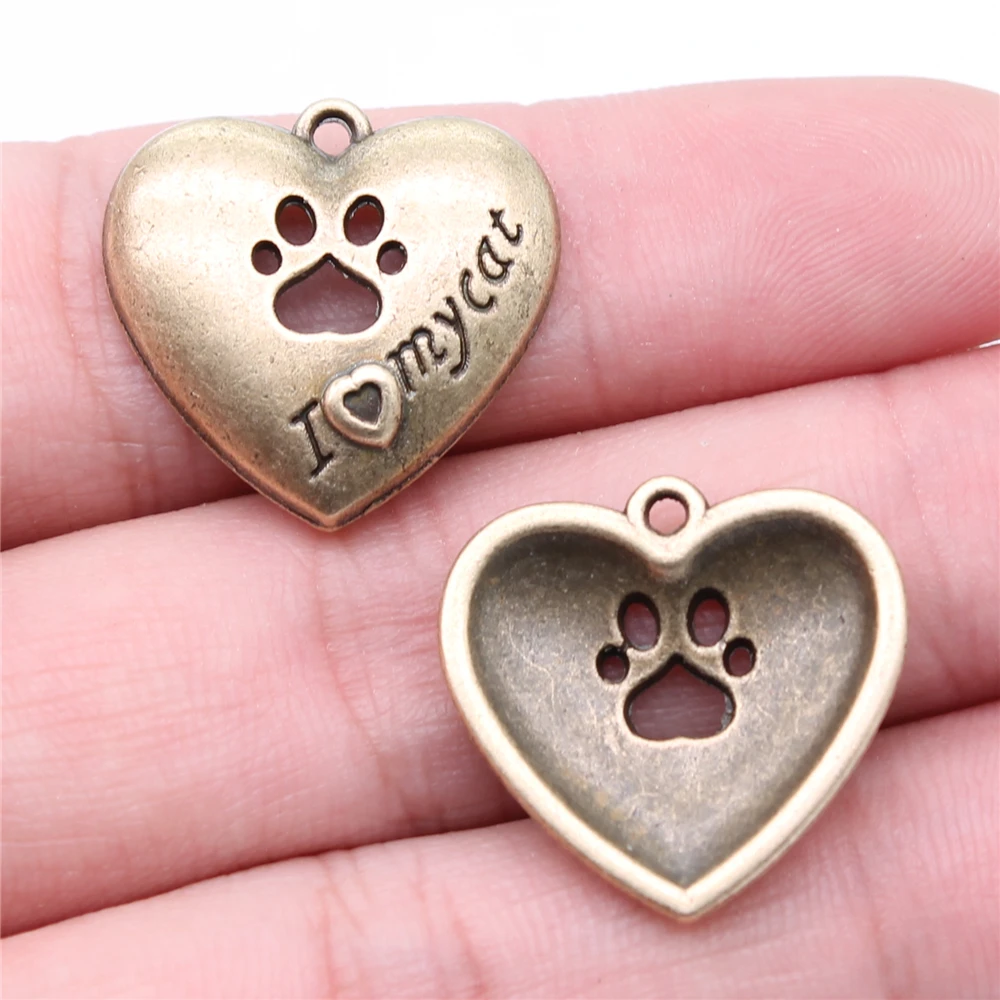 

WYSIWYG 5pcs Charms 22x21mm I Love My Cat Pendants For DIY Jewelry Making Jewelry Findings Antique Bronze Color Alloy Charms