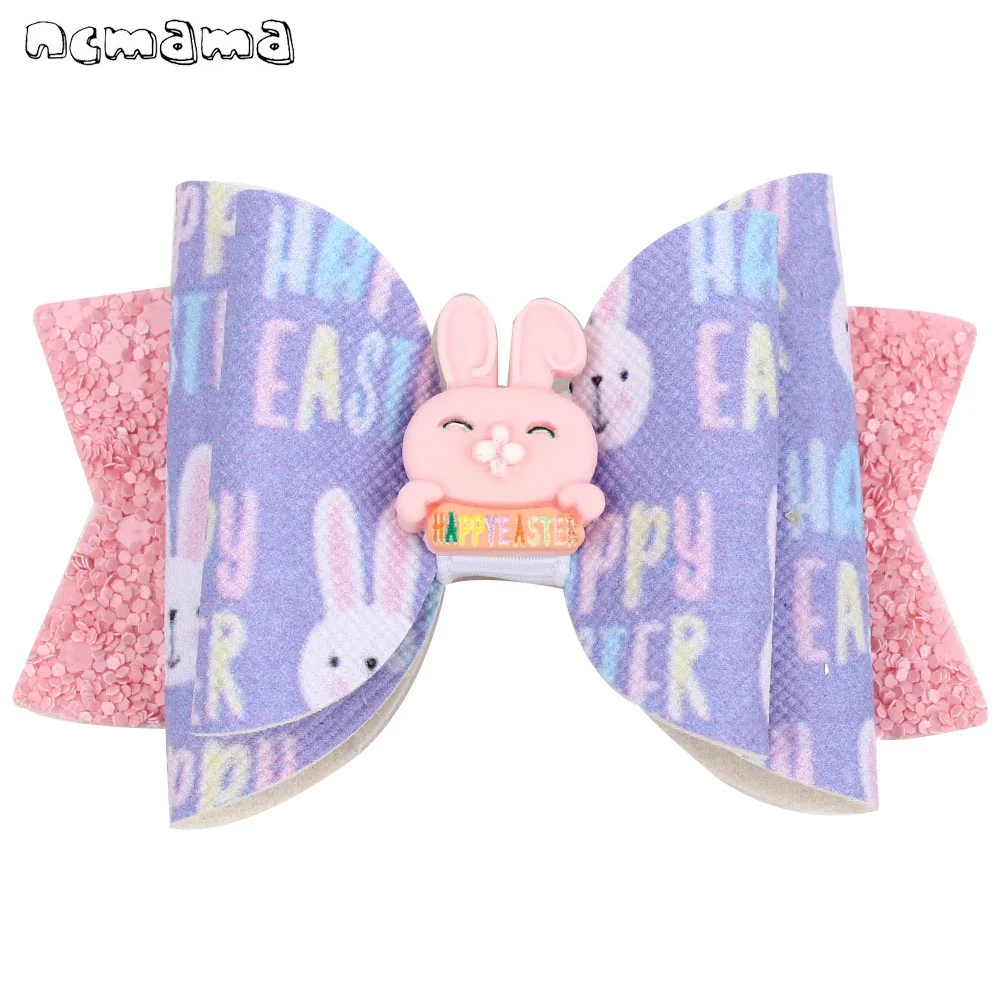 

ncmama 1PC 3" Easter Day Eggs Hair Clips For Girls Kids Glitter Stack Radish Rabbit Hair Bows Easter Gifts Hair Accessories