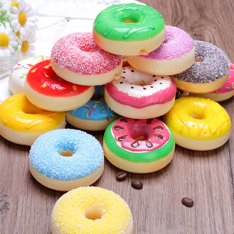 6pcs Soft Artificial Fake Bread Donuts Doughnuts Stress Relief Toy Squeeze Toys Simulation Cake Model Wedding Decoration