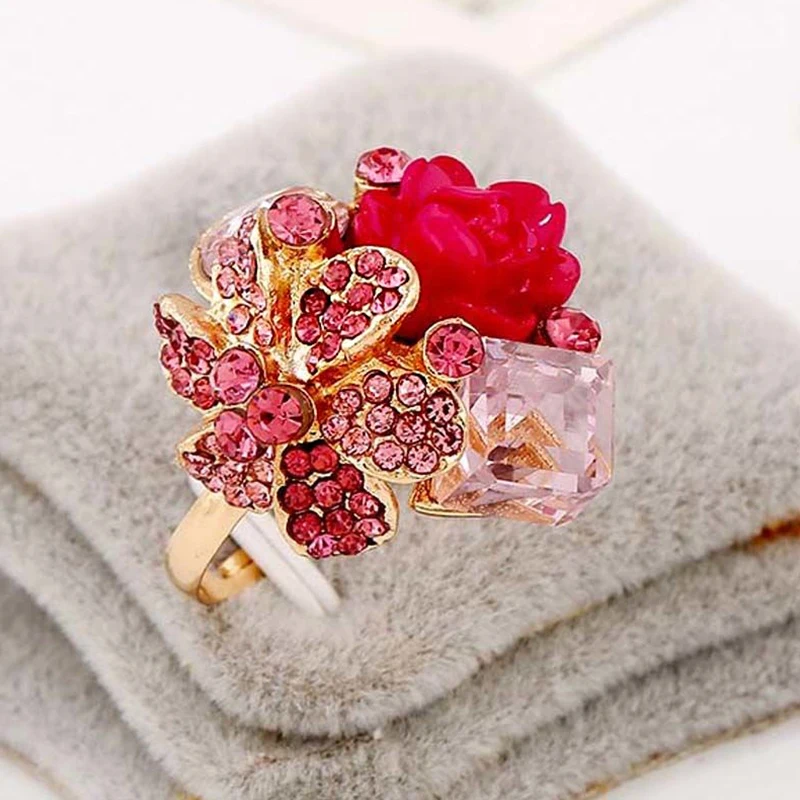 Модные циркониевые кольца в форме цветка с кристаллами для женщин женские