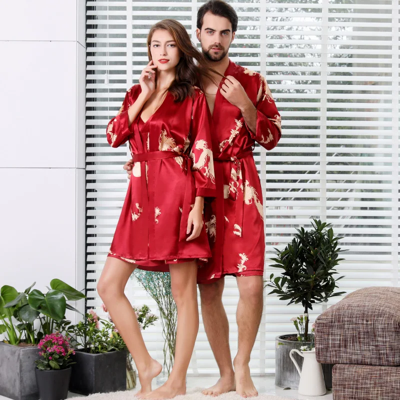 Мужской шелковый халат с рисунком дракона ночная рубашка одежда для сна