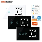 Настенный выключатель Wi-Fi Tuya Smart Life, универсальная Беспроводная розетка с USB, стеклянная панель, дистанционное управление, Alexa Google Home