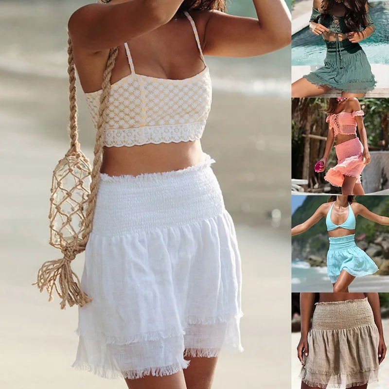 2020 женский купальник Белые пляжные юбки кафтан Пляжная туника платье хлопок