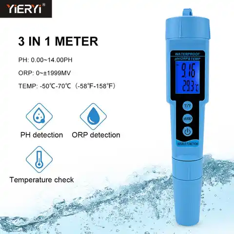 Измеритель температуры воды Yieryi 3 в 1 pH ORP, мультипараметры, цифровой трехметровый тестер качества воды