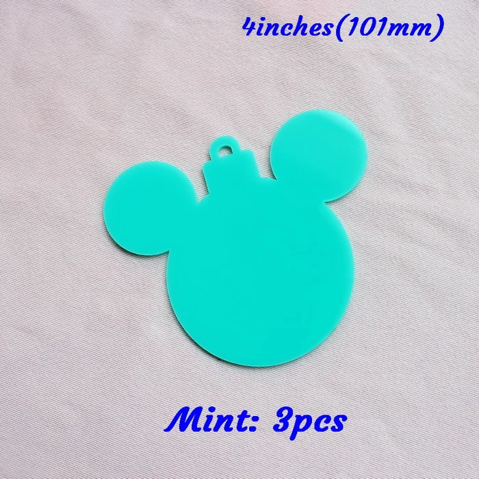 Mint(4in)-3pcs 101 мм акриловые рождественские метки для головы мыши рождественские украшения монограмма мышь дерево метки прозрачный блеск лазерный вырез 4inches-AC1035 - Цвет: Mint(4in)-3pcs