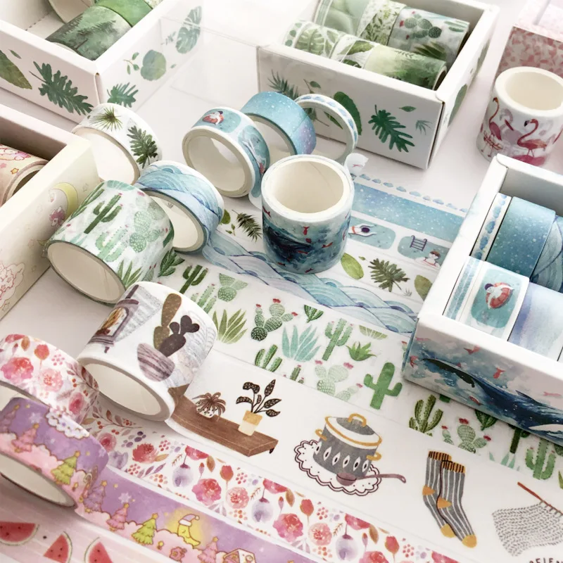 

8 Combination Boxed and Paper Tape Small Fresh Girl Heart Hand Account Tape Hand Account Diy Decoration 3 Meters Washi Tape Set