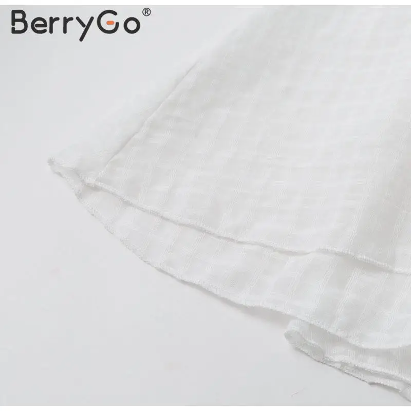 BerryGo элегантное гофрированное белое платье с запахом женское праздничное пляжное Стильное женское платье v-образный вырез в клетку ТРАПЕЦИЕВИДНОЕ женское платье миди