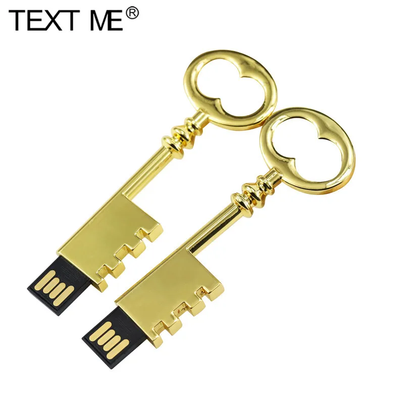 

TEXT ME 100% real capacity yellow key model Pendrive 4GB 8GB 16GB 32GB 64GB pen drive USB Flash Drive creative gift usb2.0