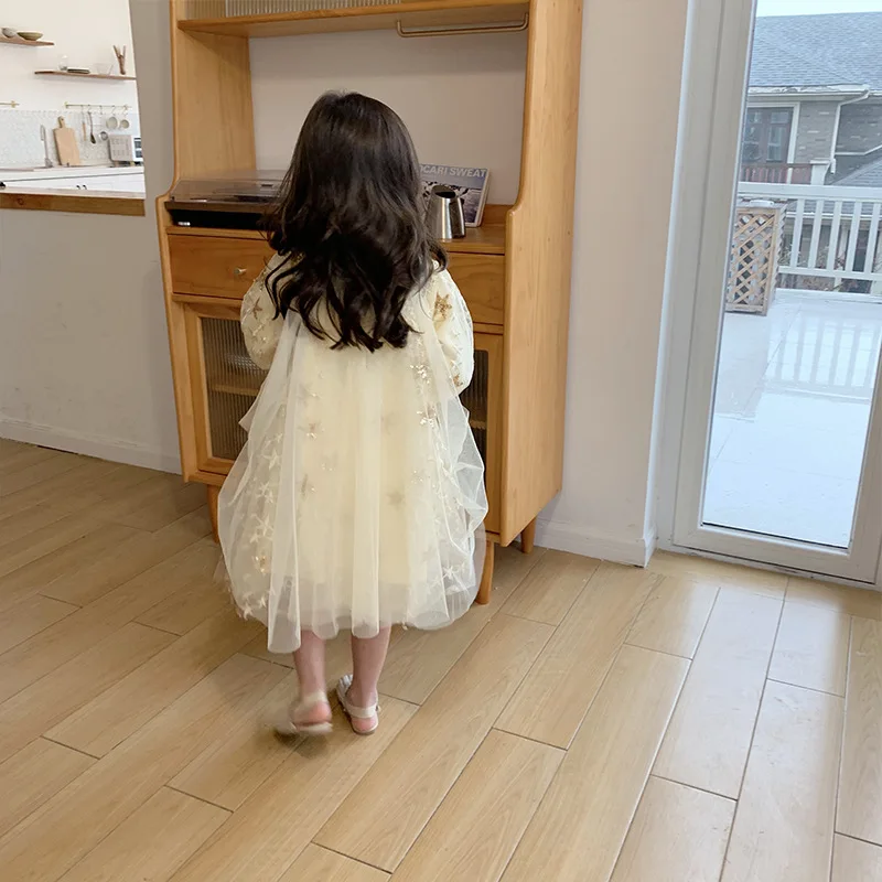 Spring fashion girls five-pointed star embroidery paillette princess dress 2020 kids mesh party dresses | Детская одежда и обувь