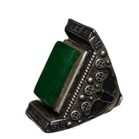 chinese old craft made inlaid jade tibetan silver ring
