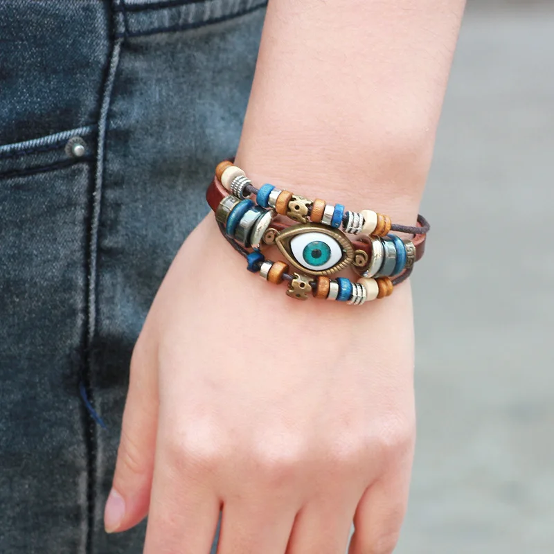 

Devil Eye Men's Handmade Leather Bracelet Retro Beaded Bracelet Accessories Christmas Gifts Preferred