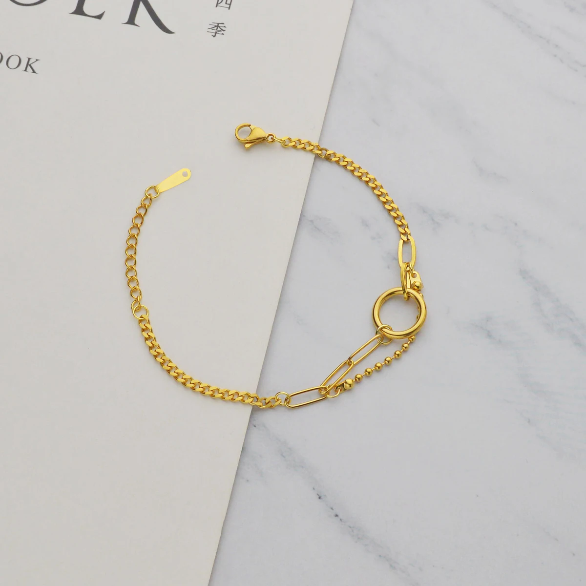 Браслет-цепочка двухслойный с бусинами из нержавеющей стали | Украшения и