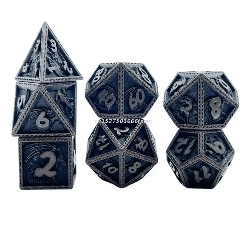 

7Pcs Various Shapes Different Number of Faces Educational Toys Digital Number Metal Dice with Box For Party Family Games