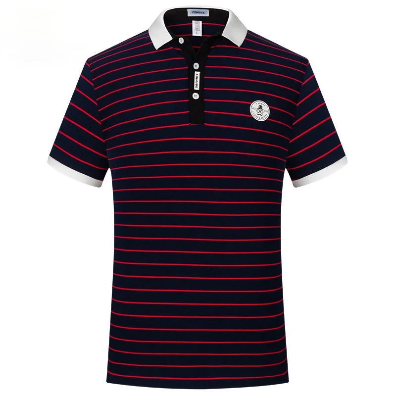 

2021 Men 's Polo Shirt Stretch Short-Sleeved Summer Fashion Brand Shirt Young and Middle-Aged Polo Collar Stripes Half-Sleeved T