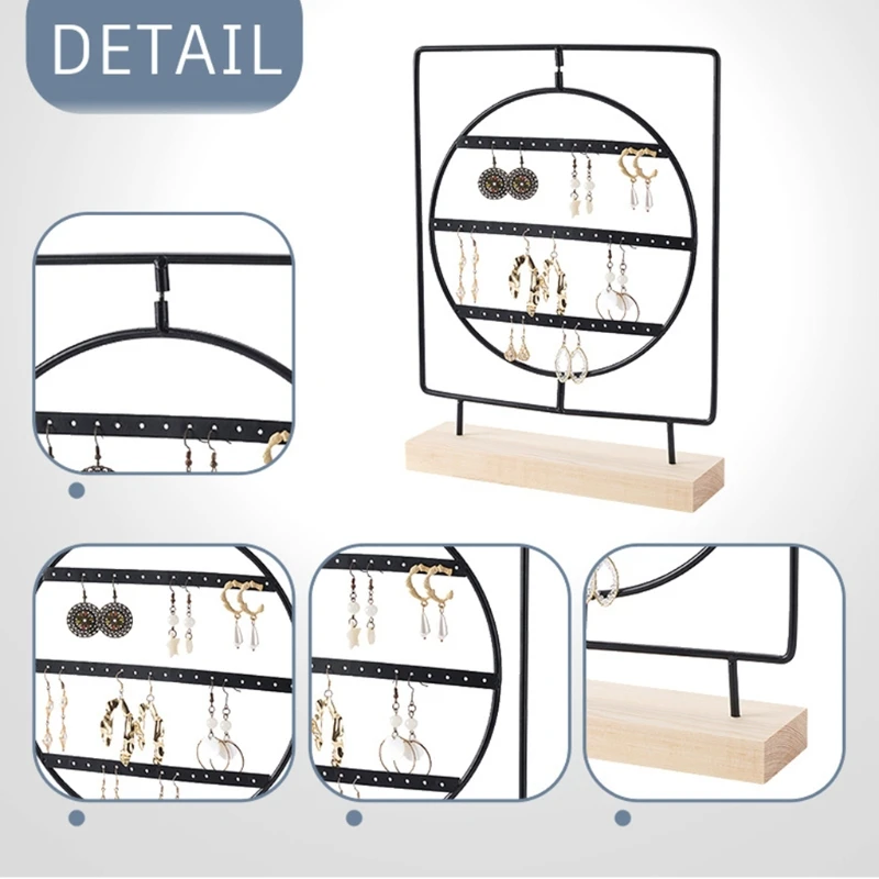 

Jewelry Display Storage Rack with Wooden Base Earrings Holder Metal Stand Decor K3ND