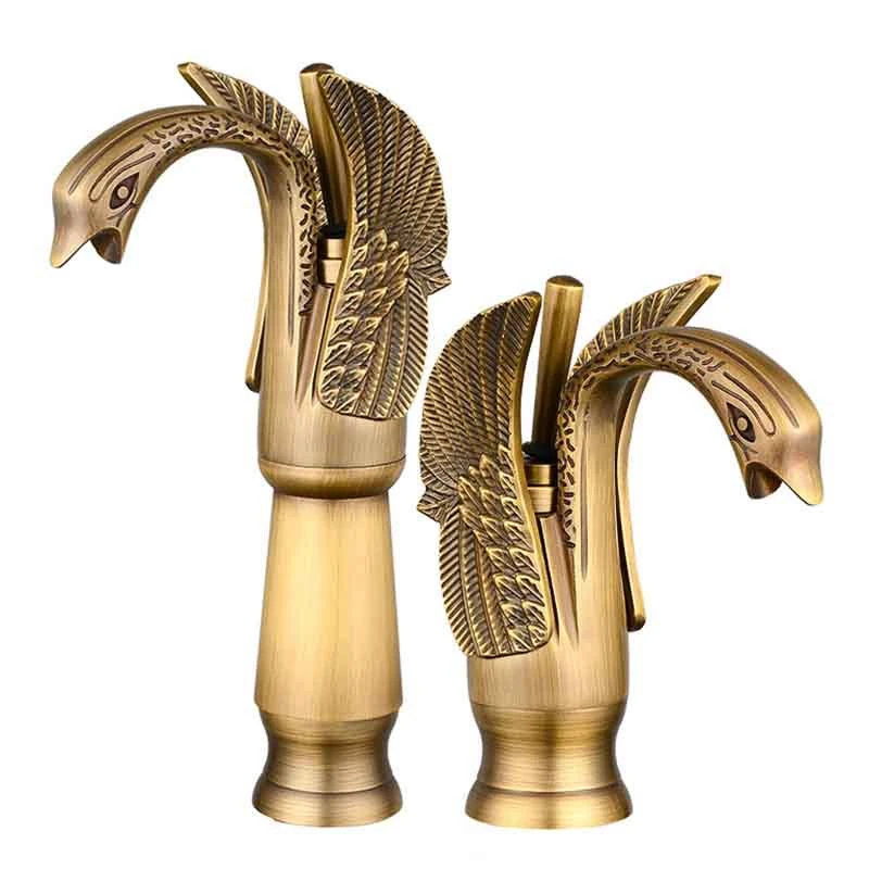 

Luxury Swan Shape Brass Basin Sink Faucet Bathroom Single Hole Centerset Basin Mixer Tap Swan Faucet