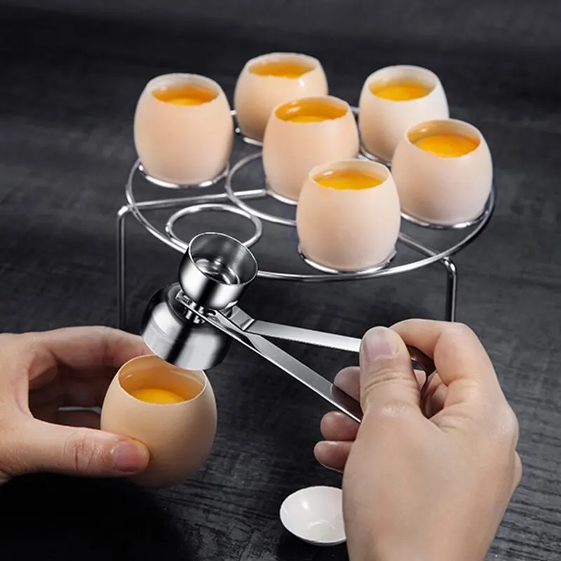 

304 Stainless Steel Double Headed Egg Shell Opener Topper Cutter Kitchen Gadgets For Raw/Soft Silver Color Hard Boiled Egg, 1PC