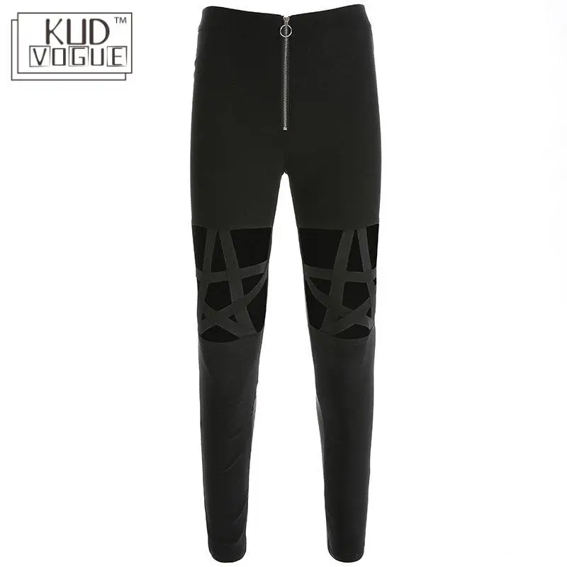 Женские обтягивающие штаны в готическом стиле панк хип хоп с дырками высокой