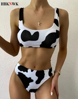 2021 new cow print high waist bikinis swimwear women high leg bikini set swimsuits spring summer female swimming suit beachwear