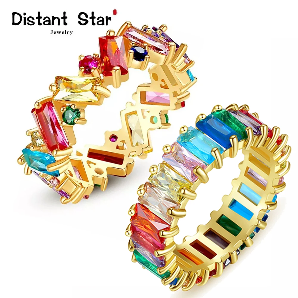 Кольцо женское/Мужское квадратное золотого цвета с радужным цирконием ювелирные