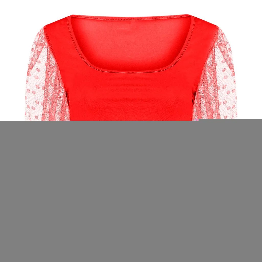 

NEW 2020 Summer Women See-through Tops Sheer Mesh Dot Blouse Puff Long Sleeve T-shirt
