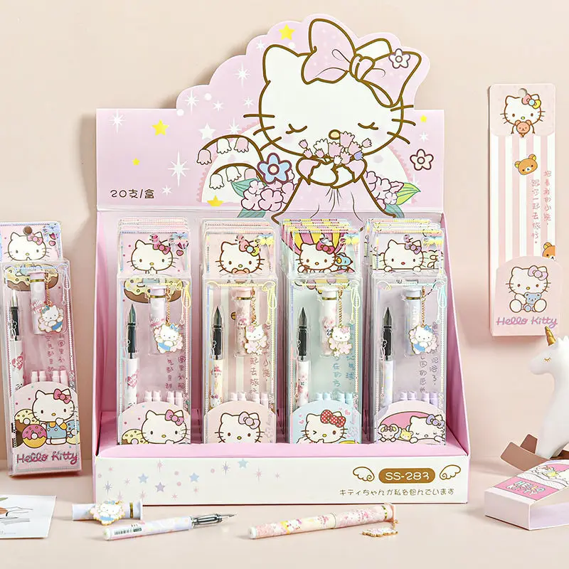 

Hello Kitty Creative Fountain Pen Replaceable Ink Sac Student Learning Stationery Cute Girl with Pendant Set Pen