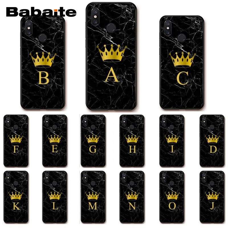 Чехол для телефона Babaite с надписью на заказ золотистой короной и черным мрамором