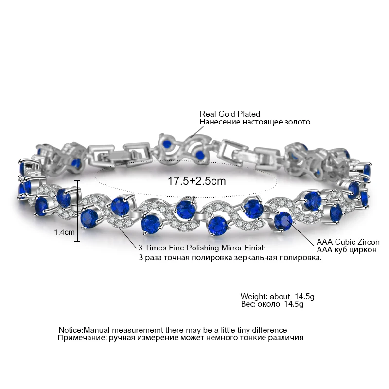 UILZ 4 цвета модные синие кубические циркониевые хрустальные теннисные браслеты