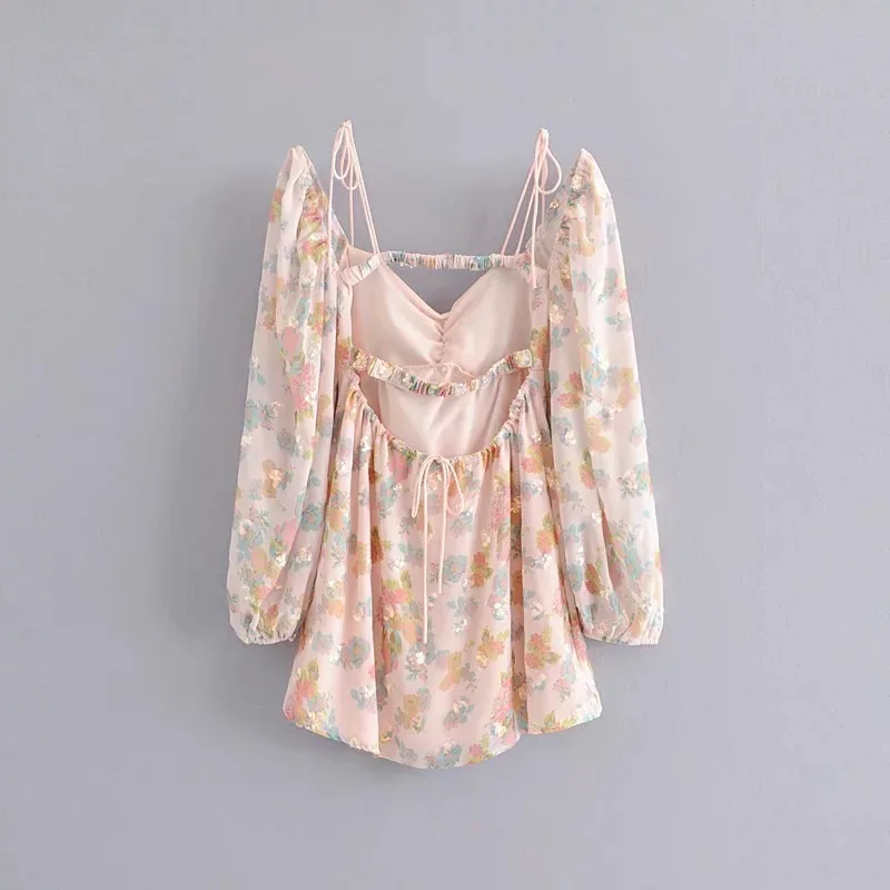 Женское винтажное платье с цветочным принтом DEAT Короткое мини открытой спиной и