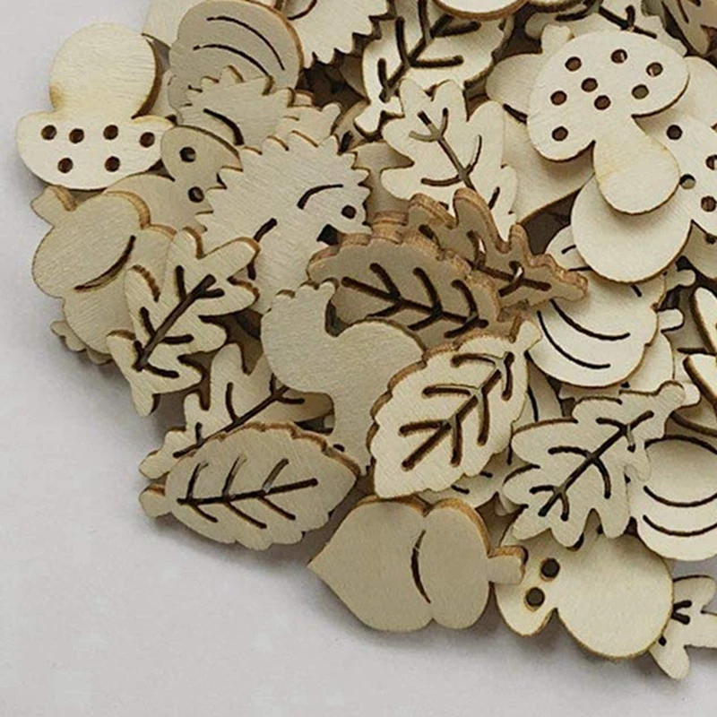 200PCS Wooden Cartoon Pieces Wood Animal Mushroom Leaf Embellishments for DIY Art Craft Decoration | Дом и сад