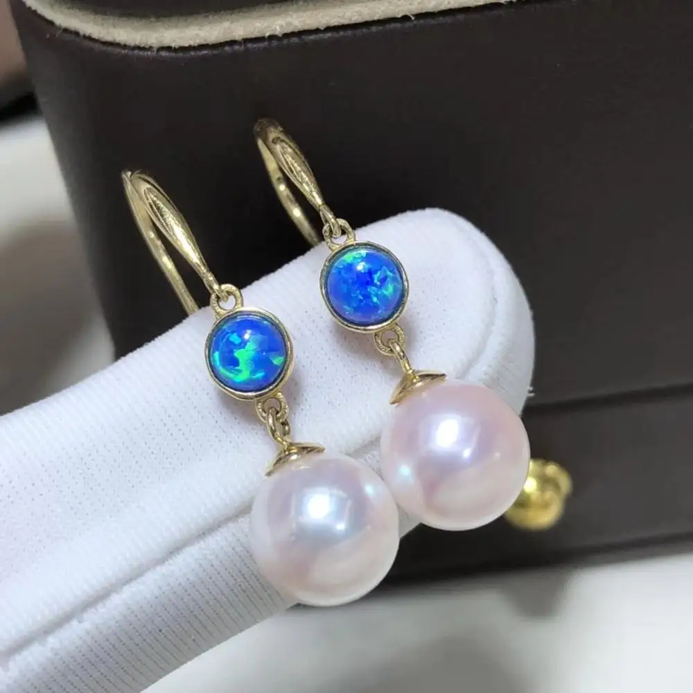 

D508 Pearl Earrings Fine Jewelry Solid 18K Gold Round 8-9mm Nature Ocean Sea Water Akoya Pearls Drop Dangle Earrings for Women