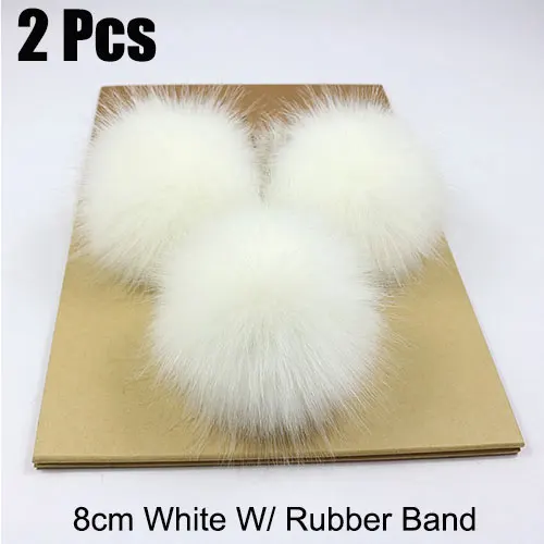 8cm White 2 шт Искусственный Енот Искусственный мех помпон 10 см шар W/нажмите кнопку 8 см шар W/резиновая лента пушистый помпон кулон шапки одежда шляпа-сумка для обуви - Цвет: 8cm White