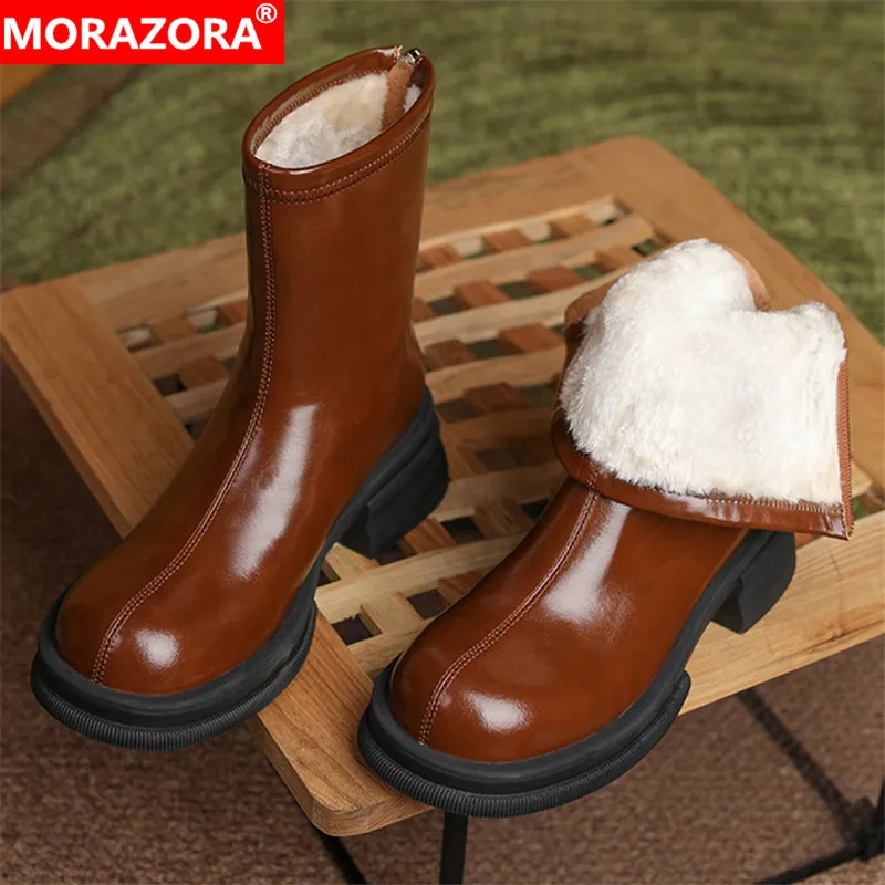 

Женские ботильоны из натуральной кожи MORAZORA, черные повседневные ботильоны из натуральной овечьей шерсти, новинка зимнего сезона 2022