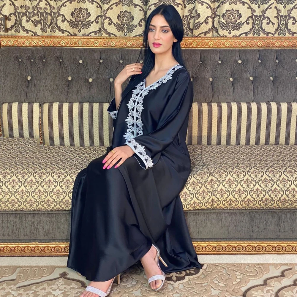Eid Mubarak Abaya Дубай мусульманское женское платье Djellaba Boubou с длинным рукавом турецкий