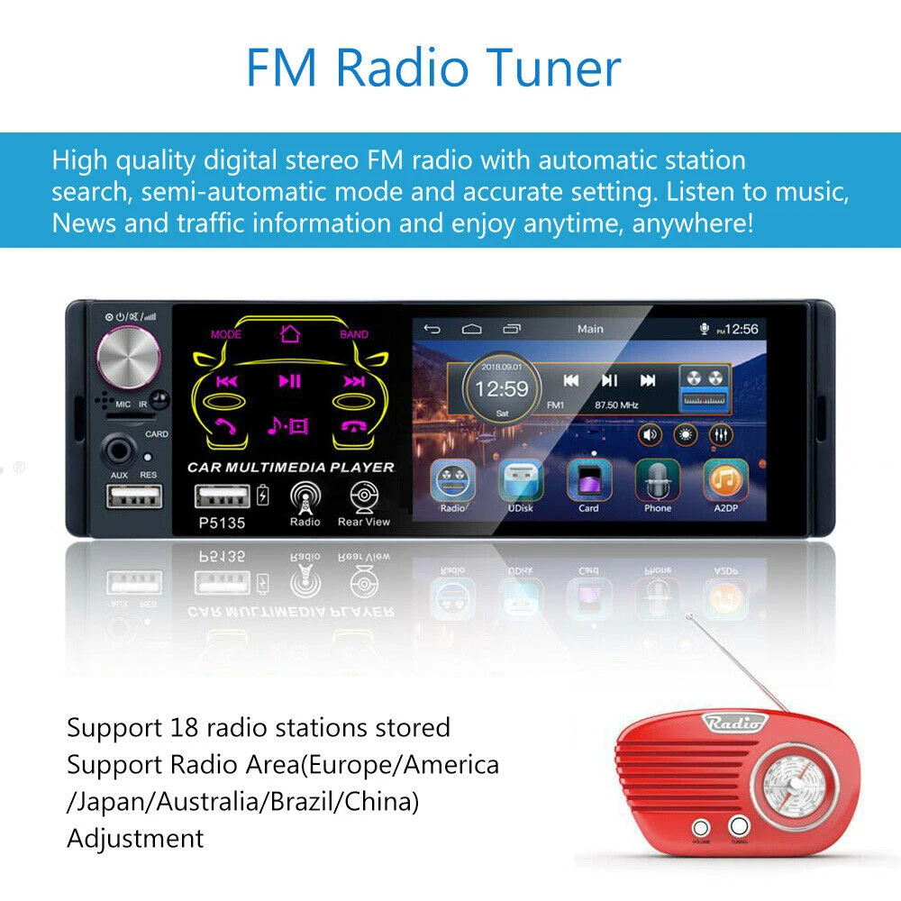 Автомагнитола P5135 стерео система с поддержкой Bluetooth сенсорным экраном 4 1 дюйма