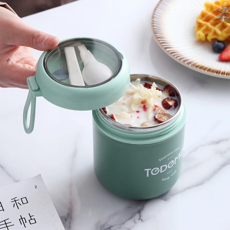 

Mini Thermal Lunch Box Food Container with Spoon Stainless Steel Vaccum Cup Soup Cup Insulated Lunch Box taza desayuno portatil