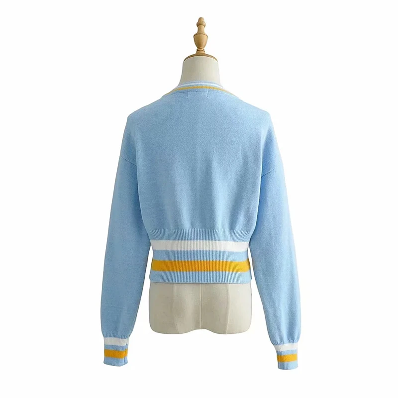 

Women's Cardigan Sweaters Knitted Jackets Cropped Coats Female Jumpers Long Sleeves Striped Knitwear V neck Vintage Chic Elegant