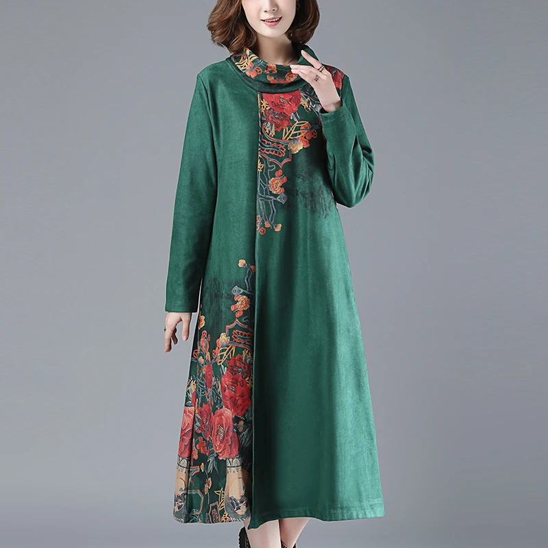 Vrex Women clothing Autumn New Arrival 2019 pattern Favorite dress Polyester Floral Printing maxi woman | Женская одежда