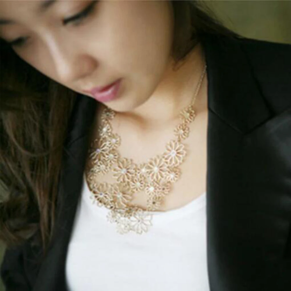 Модное полое ожерелье с камелией романтическая Цветочная Цепочка-ключица со