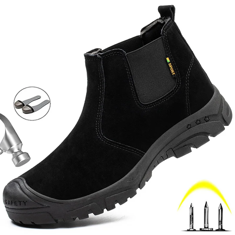 

Safety Shoes Men Fashion Indestructible Steel Toe Caps Work Boots Anti-smashing Anti-puncture Lightweight Chelsea Outdoor Boots