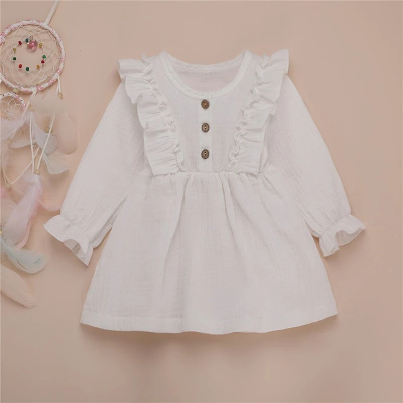 

Children's Dresses Autumn Winter Ruffles Cotton Linen Long-sleeve 2020 Kid Girl Princess Dress For Girls Fashion Clothing