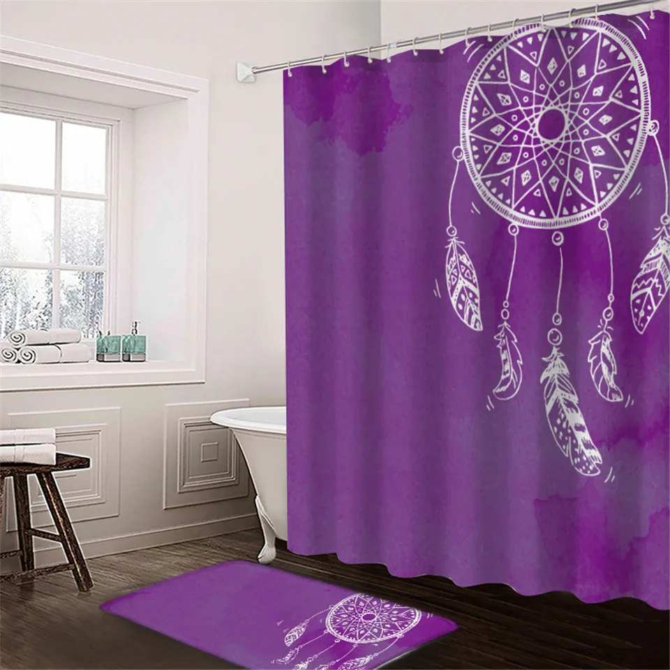 Постельное белье Outlet Dreamcatcher занавеска для душа и коврик для ванной набор Белоголовый Орел Синий водонепроницаемый занавеска для ванной комнаты Boho Ванна Декор 2 шт