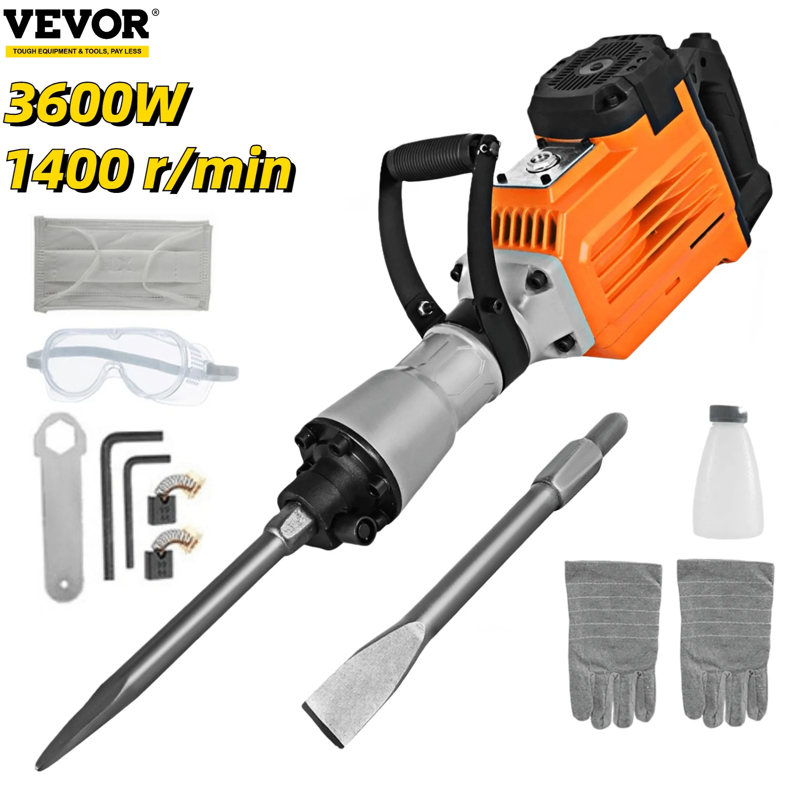VEVOR 3600 Вт отбойный домкрат перфоратор с 2 стамесками тяжелый молоток