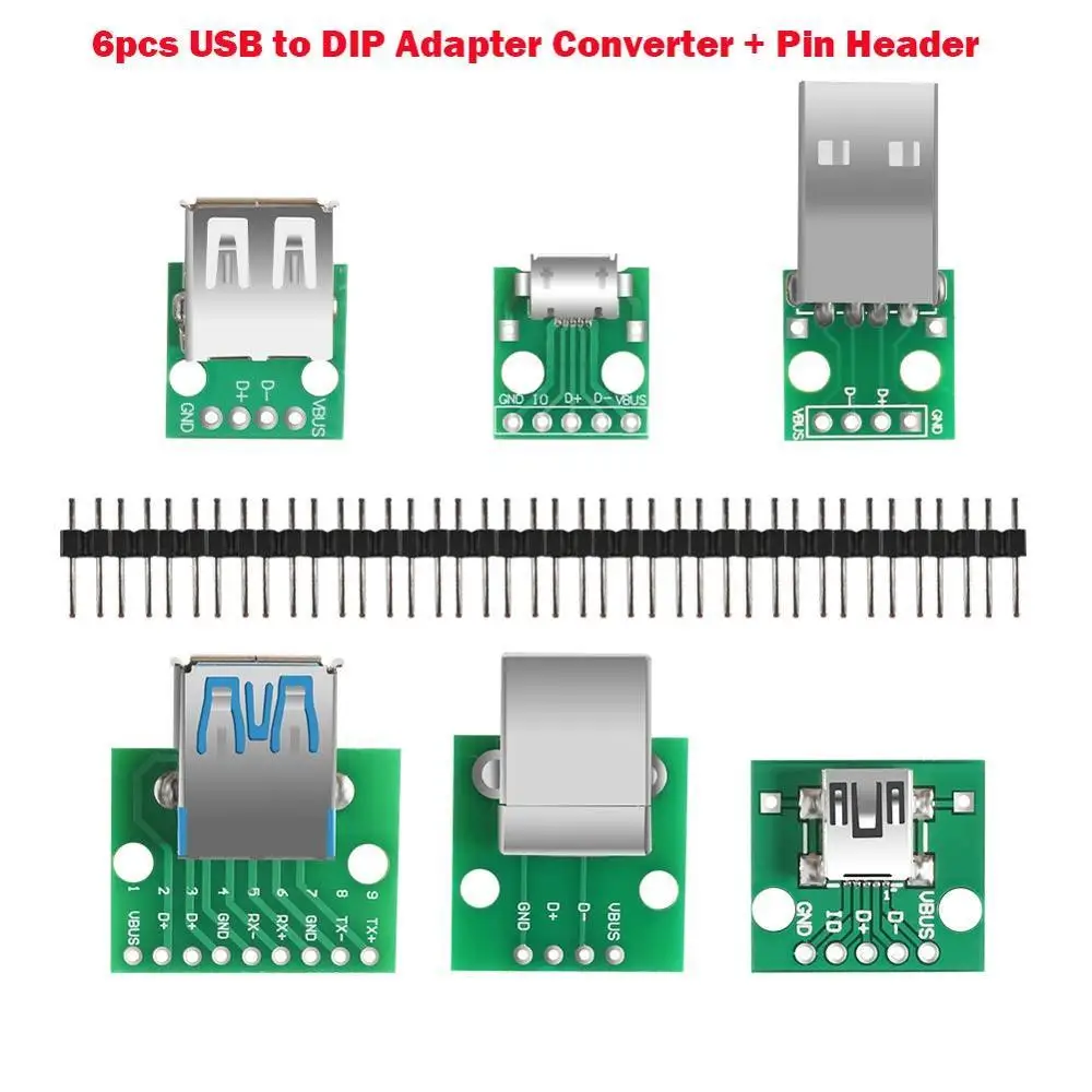 

Micro Mini Usb Usb A Male Usb 2.0 3.0 A Female Usb B Connector Interface To 2.54mm Dip Pcb Converter Adapter Breakout Board
