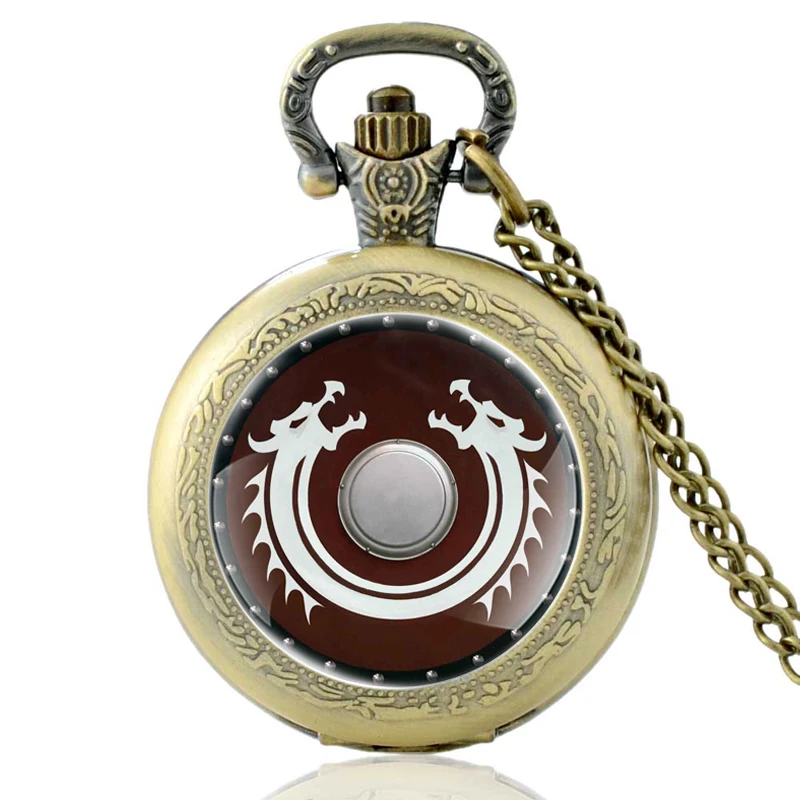 Silver Fashion Viking Shield Design Glass Cabochon Quartz Pocket Watch Vintage Men Women Pendant Necklace Watches Gifts |