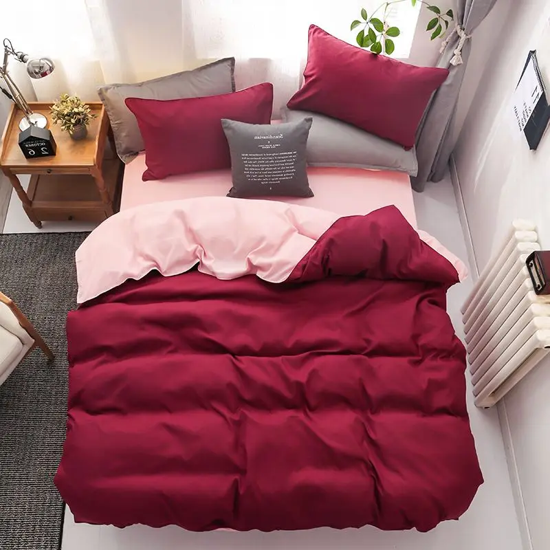 Комплект постельного белья винно красного и розового цвета пододеяльник