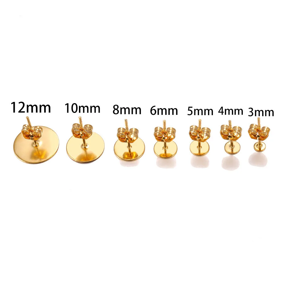 100pcs/lot Stainless Steel Blank Post Earring Studs Base Pins With Plug Ear Back For DIY Jewelry Making Cabochon Bracket - купить по