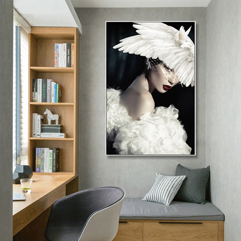 Элегантный плакат с красивым мышлением женщины белая фотография для гостиной